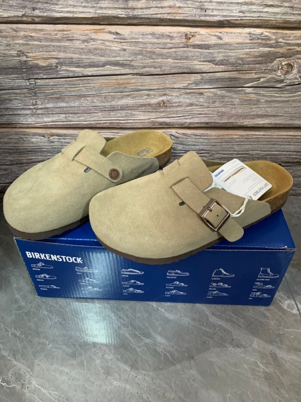Birkenstock Boston Suede Mules Taupe Cushioned Soft Footbed Clogs - Picture 2 of 4